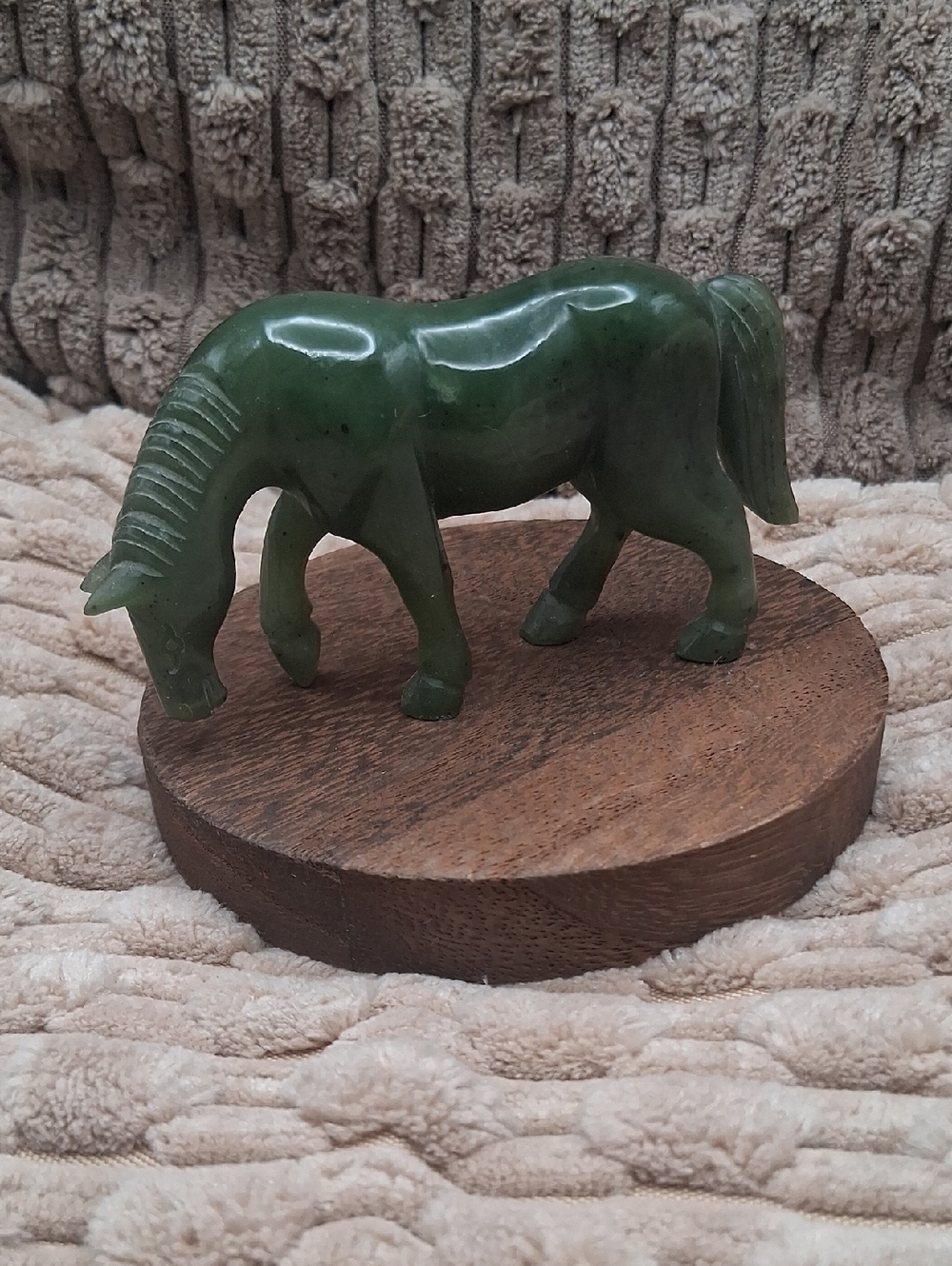 Vintage Hand-Carved Green Stone Horse Figurine Symbolizes Courage & Prosperity